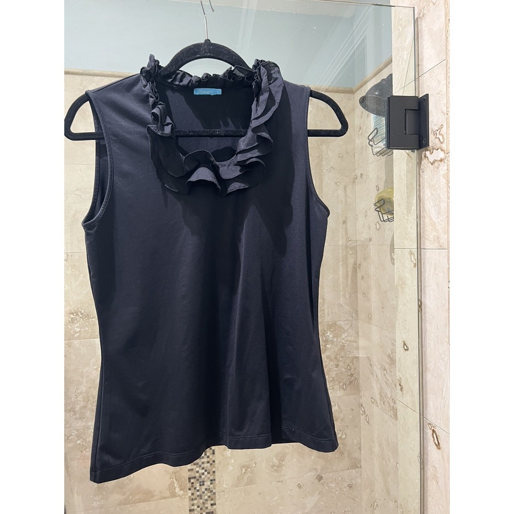 J.McLaughlin Black Catalina Cloth Ruffle V-Neck Sleeveless Top M
